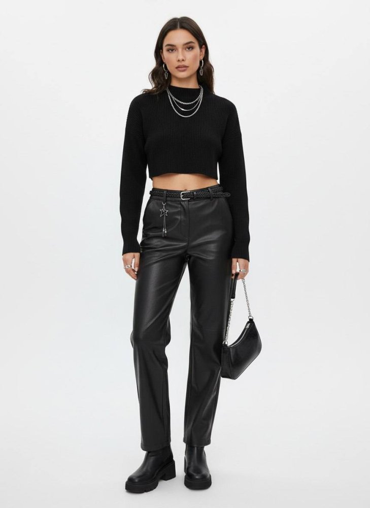 Брюки прямого кроя экокожа 72460987\15