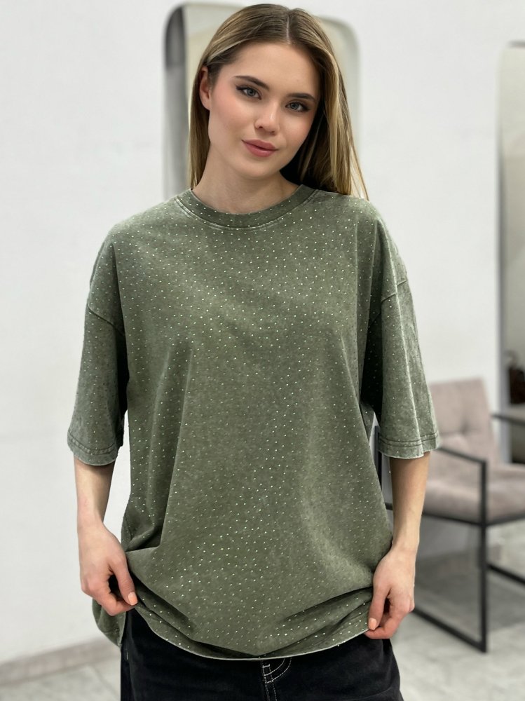 Футболка винтажная со стразами Корея 72461884\434